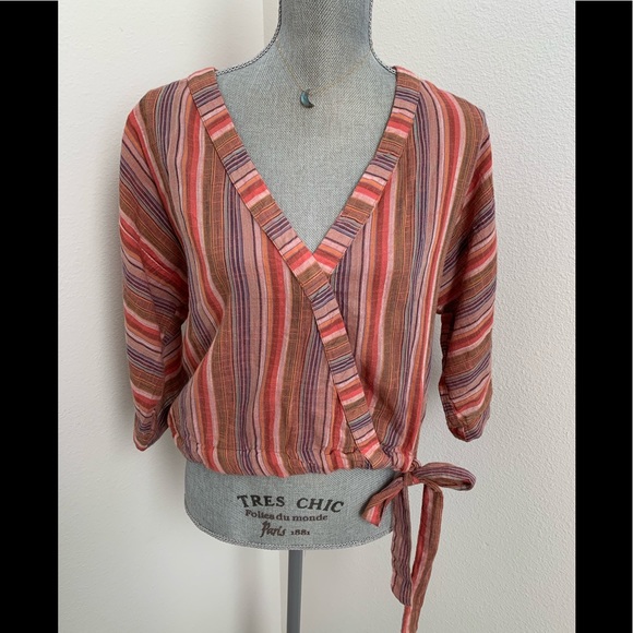 girl krazy Tops - Cute Striped Cross Over Crop Shirt